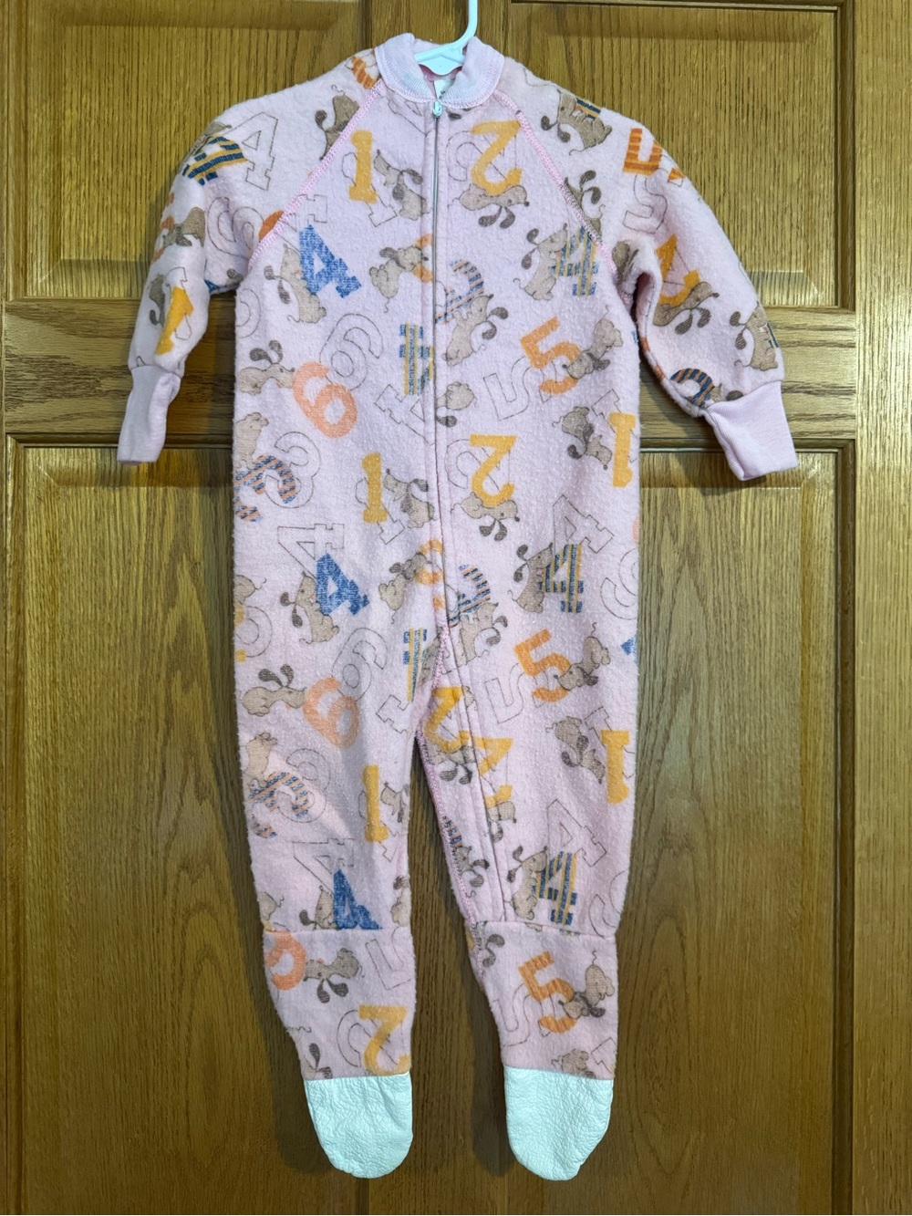 Vintage 70s 80s Pink Puppy Number Footed Blanket Sleeper Pajamas Size 2